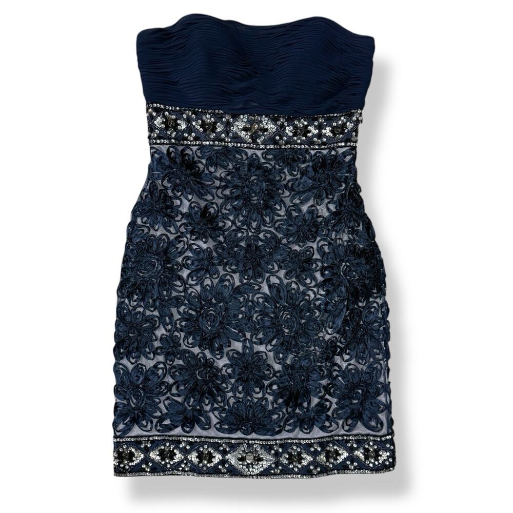 Sue Wong Nocturne Strapless Sweetheart Navy Beaded Lace Cocktail Mini Dress 2 - Picture 3 of 13